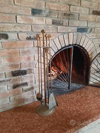 set attrezzi caminetto in ottone