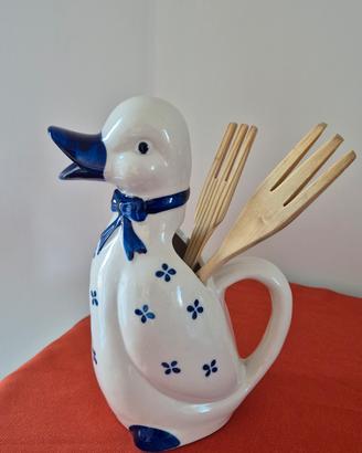 Porta utensili in ceramica a forma di anatra