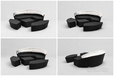 Salotto da giardino in rattan nero / letto rotondo