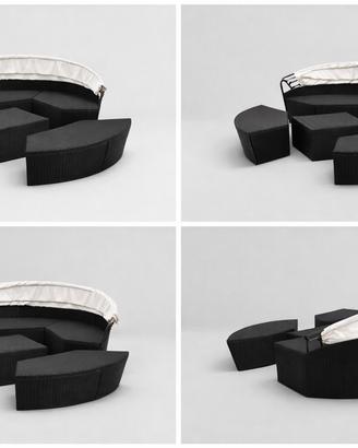 Salotto da giardino in rattan nero / letto rotondo