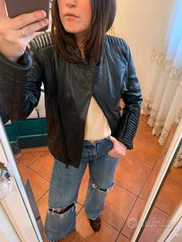 Giacca biker in vera pelle