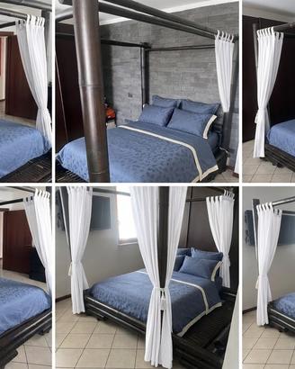 Letto Baldacchino Bambù Scuro Matrimoniale