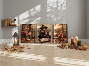 Set di 3 Poster Autunno Halloween Magia Wall Art