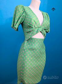 vestito vintage pois verde rosa PON Up