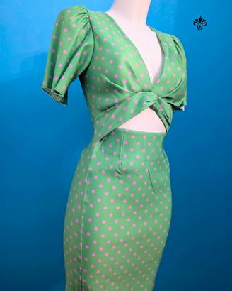 vestito vintage pois verde rosa PON Up