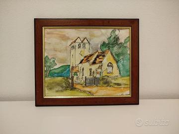 Quadro paesaggio vintage con cornice in legno