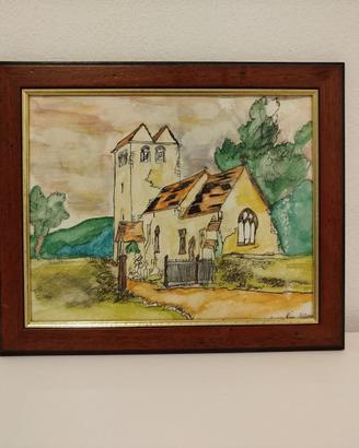 Quadro paesaggio vintage con cornice in legno