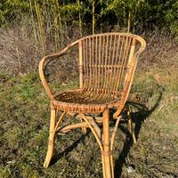 Poltroncina vintage in bambù e vimini