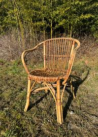 Poltroncina vintage in bambù e vimini