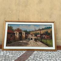 Quadro vintage olio su tela paesaggio di campagna