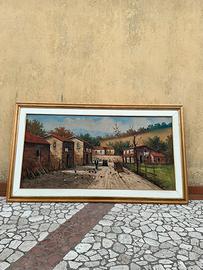 Quadro vintage olio su tela paesaggio di campagna