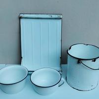 Set Vintage Smaltato Bianco Blu Ideale x Fioriere