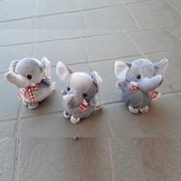 Lotto 3 elefantini peluche grigi con fiocco quadre