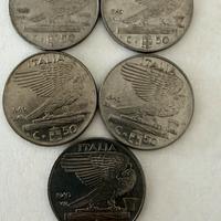 Cinque monete italiane da 50 centesimi 1940