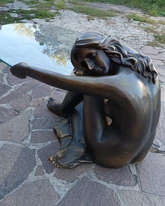 Tavolino in vetro e resina bronzata