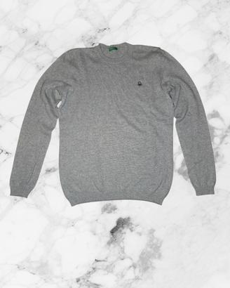 Maglione Benetton grigio in misto lana/ cotone