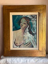 Quadro Dipinto ad Olio Vintage Nudo Femminile