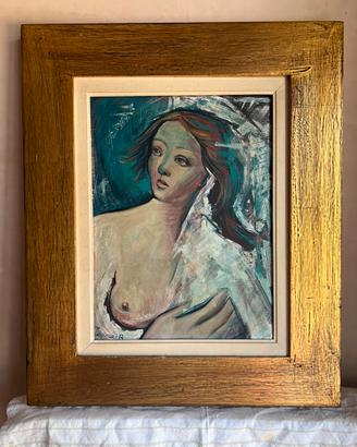 Quadro Dipinto ad Olio Vintage Nudo Femminile