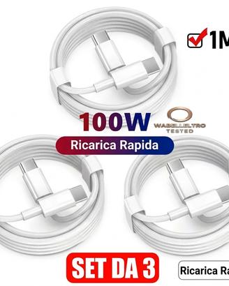 Set 3 Cavi USB-C a USB-C 100W 1 Metro