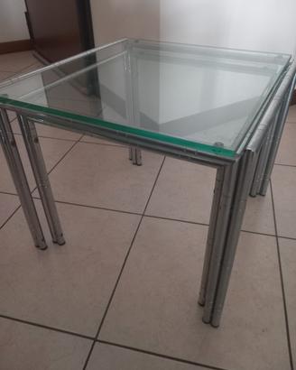 2 tavolini in vetro e acciaio impilabili