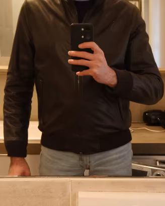 Giacca di pelle, color testa di moro, taglia 56