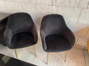 2 poltrone-sedie in velluto nero-oro