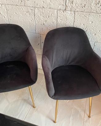 2 poltrone-sedie in velluto nero-oro