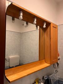 Mobile bagno in legno con specchio, pensile e luci