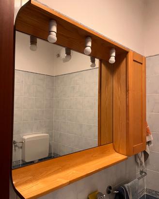 Mobile bagno in legno con specchio, pensile e luci