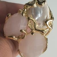 anello regolabile rosa con perla naturale bianca 