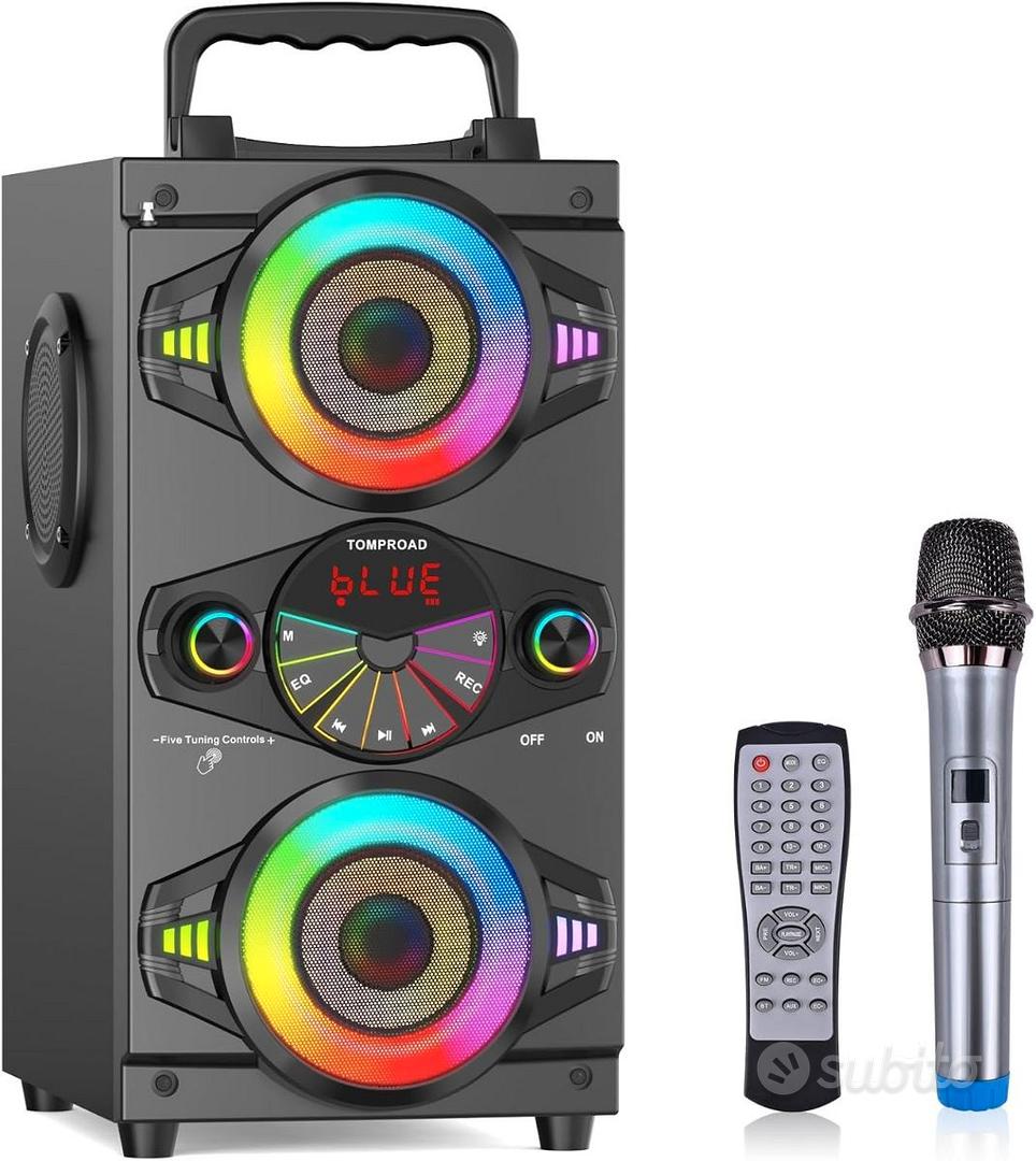 Cassa Bluetooth Karaoke Con 2 Microfoni UHF Wireless – 30W, Batteria, Supporto USB/TF/AUX, Per Feste E Casa - 5