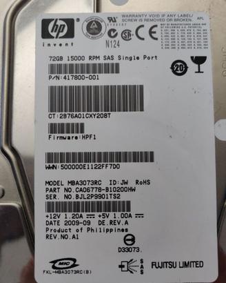 Hard Disk SAS HP 75Gb  15000 RPM