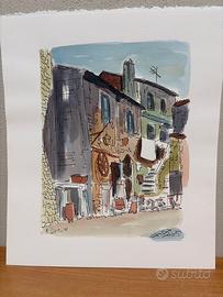 QUADRO DISEGNO AD ACQUERELLO FIRMATO MARIO LIVIO