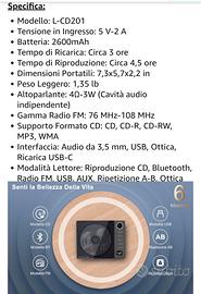Lettore cd audio portatile con casse interne