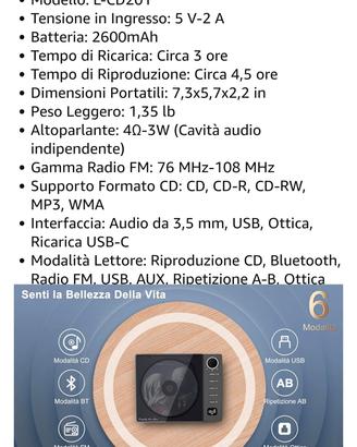 Lettore cd audio portatile con casse interne