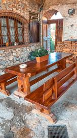 TAVOLO  RUSTICO ARTIGIANALE GRANDISSIMO CON PANCHE