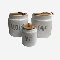 Set Barattoli Ceramica Bianca con Tappo in Bamboo