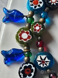 Murano collana fiori e pesciolini coloratissimi