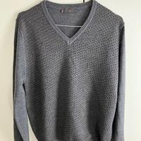 Maglione grigio a quadri marroni - collo a V