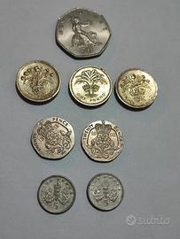 Set 8 monete della Regina Elisabetta II vintage