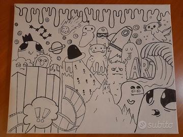 Quadro tela disegno fatto a mano, doodle art