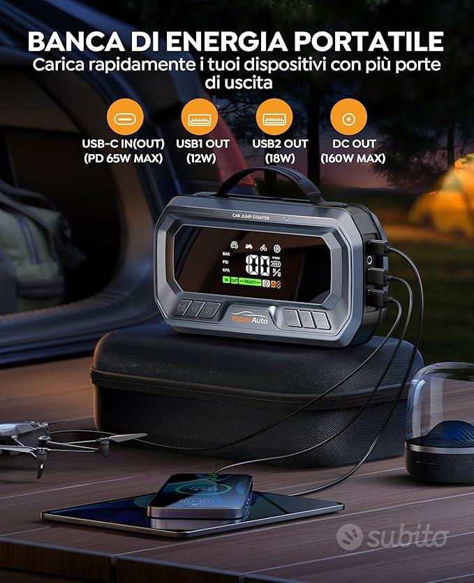 Avviatore Auto Emergenza 1200A 13200mAh - Per Auto 12V Benzina/Diesel, Torcia LED, USB QC 3.0 - Foto 5