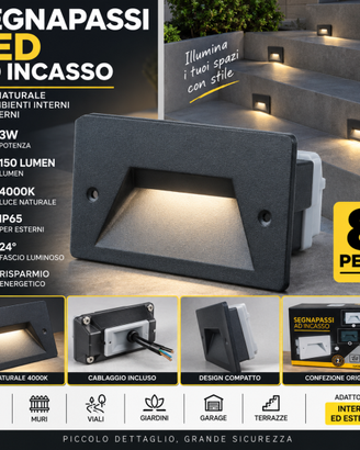 8 Segnapassi LED da incasso 3W 4000K luce naturale