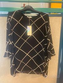 Tunica maglia donna maxi nera geometrica bianca