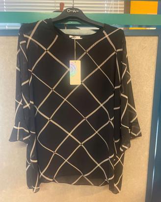 Tunica maglia donna maxi nera geometrica bianca