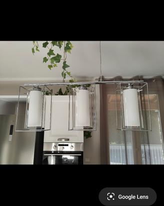 Lampadario acciaio e vetro satinato 