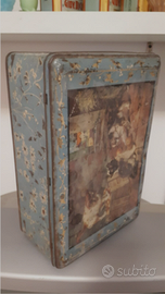 bella scatola di latta biscotti antica con gatti