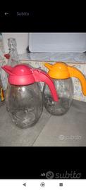set 2 caraffe vetro decorato con tappo a vite 
