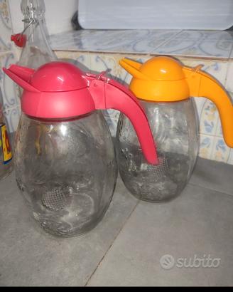 set 2 caraffe vetro decorato con tappo a vite 