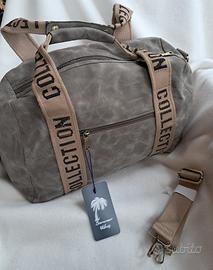 Borsa bauletto in tessuto simil camoscio 